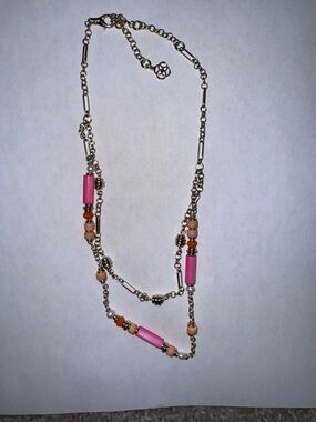 Kendra Scott Pink and Peach Bead Layered Necklace with Gold Chain